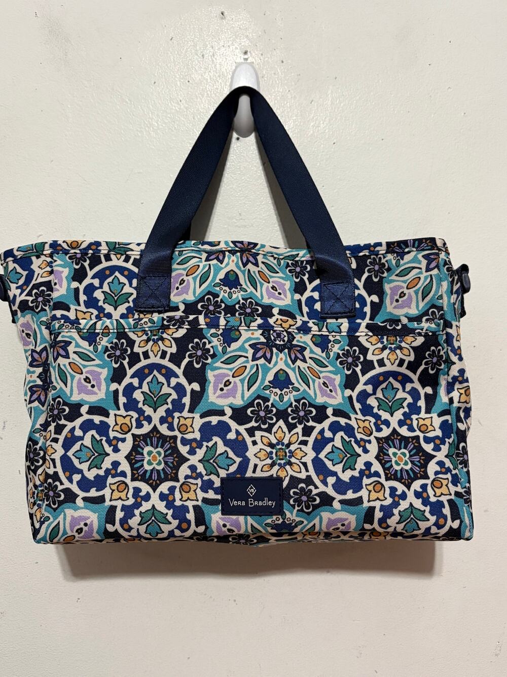 Vera Bradley Floral Tote Bag Blue Teal Multicolor Travel Work Shoulder Bag